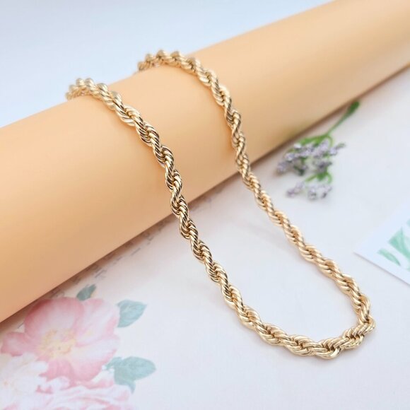 Twisted Rope Design Rose Gold Necklace in 60cm for Elegant Look, XPNL0069 - Picture 1 of 12